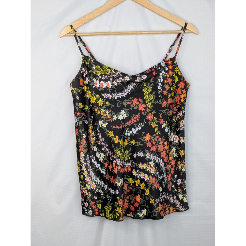 T Tahari Womens Petite Small Floral Cowl Neck Cami Blouse Black Multicolor